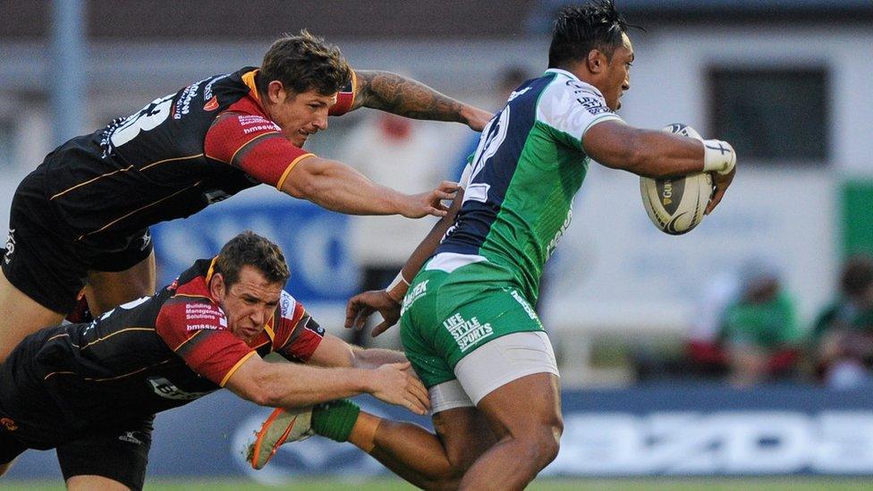 Connacht centre Bundee Aki is tackled