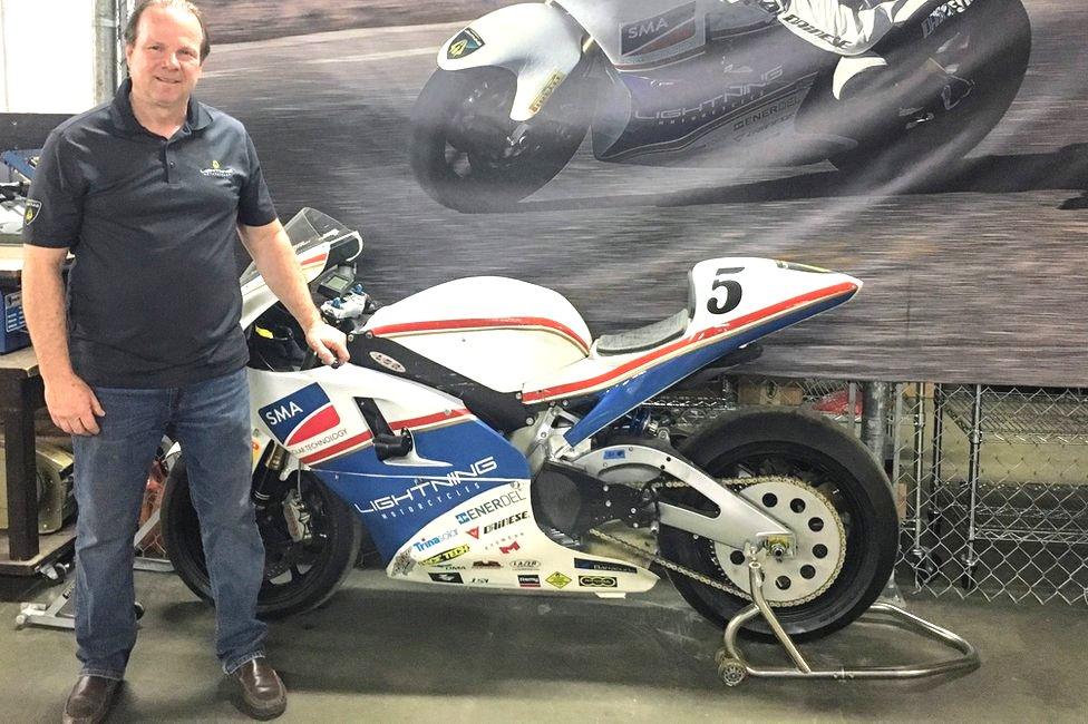 Lightning Motorcycles boss Richard Hatfield in front of electric superbike