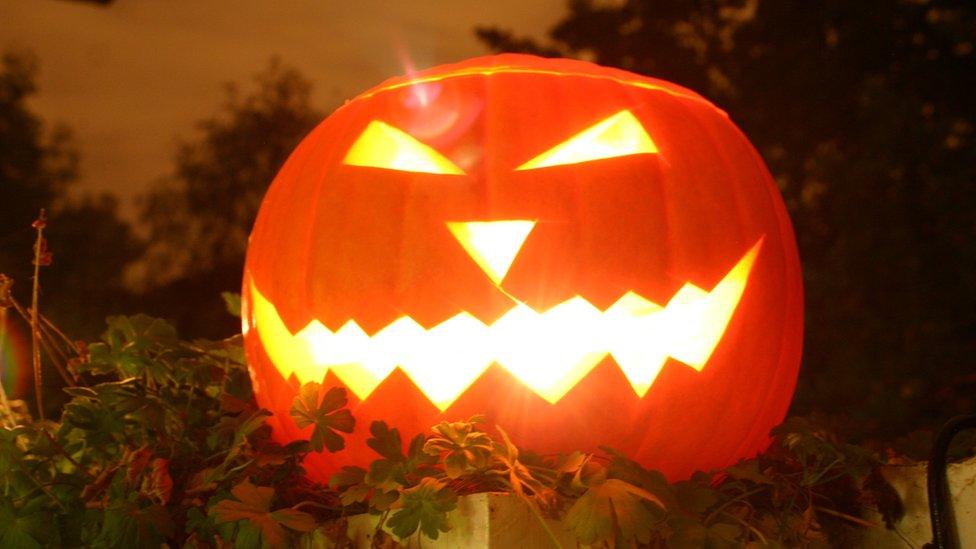 Halloween pumpkin lit up from the inside