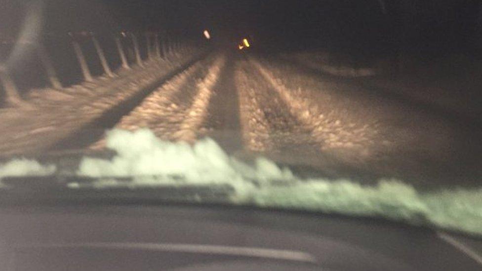 Snow on the road in Brynford, Flintshire