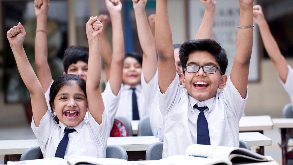 School children cheer