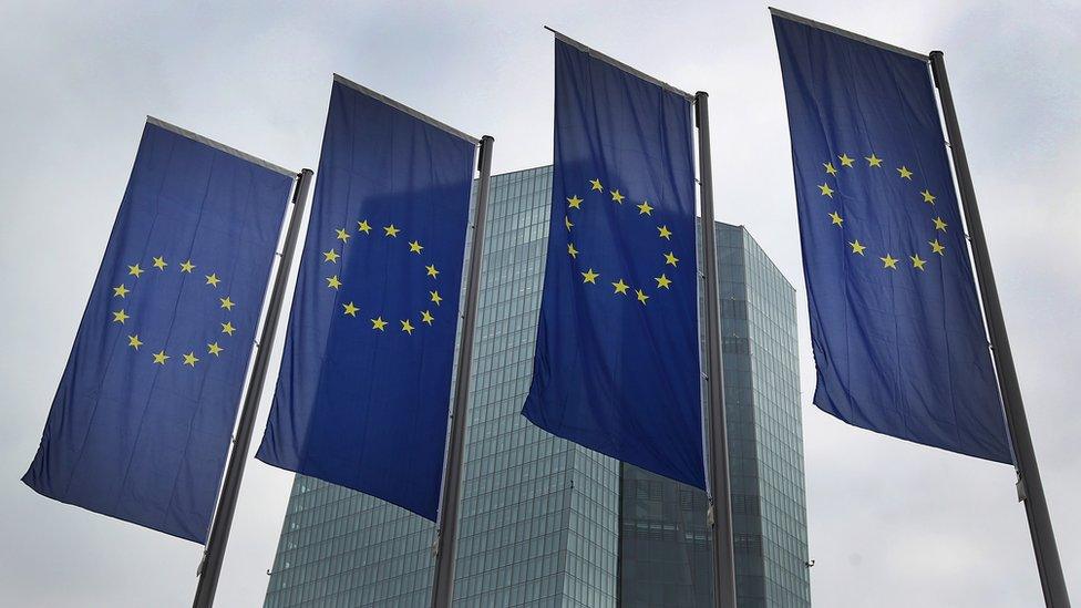 eurozone flags outside the ECB