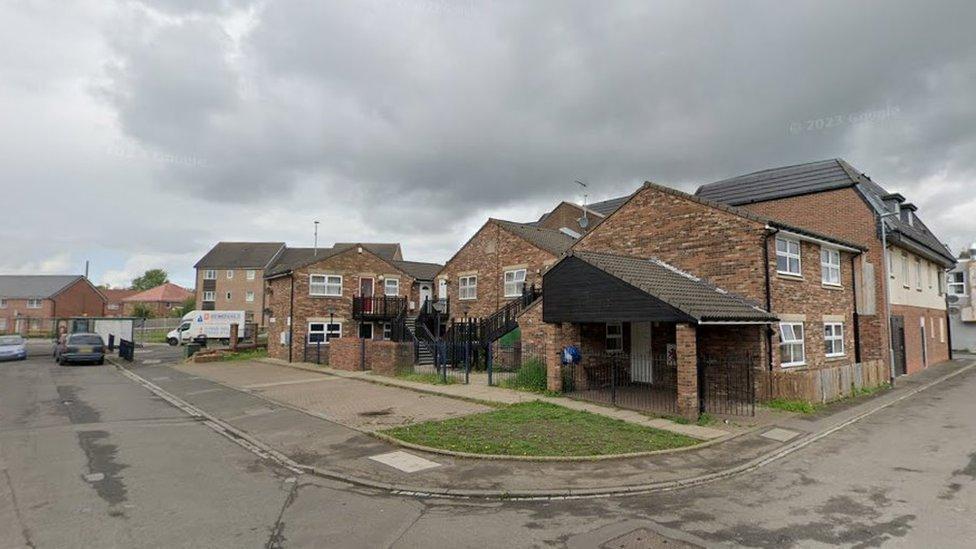 Street view of buildings on a street