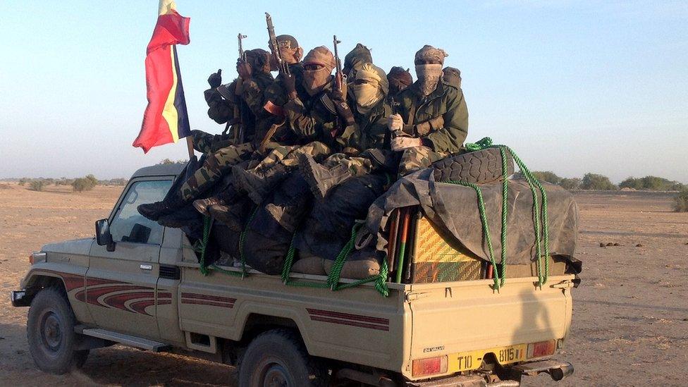 Chadian soldiers on an army pick-up - archive shot