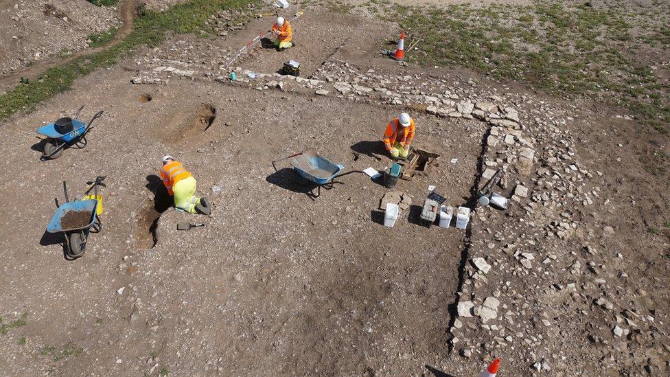 Burial excavation within a Roman building