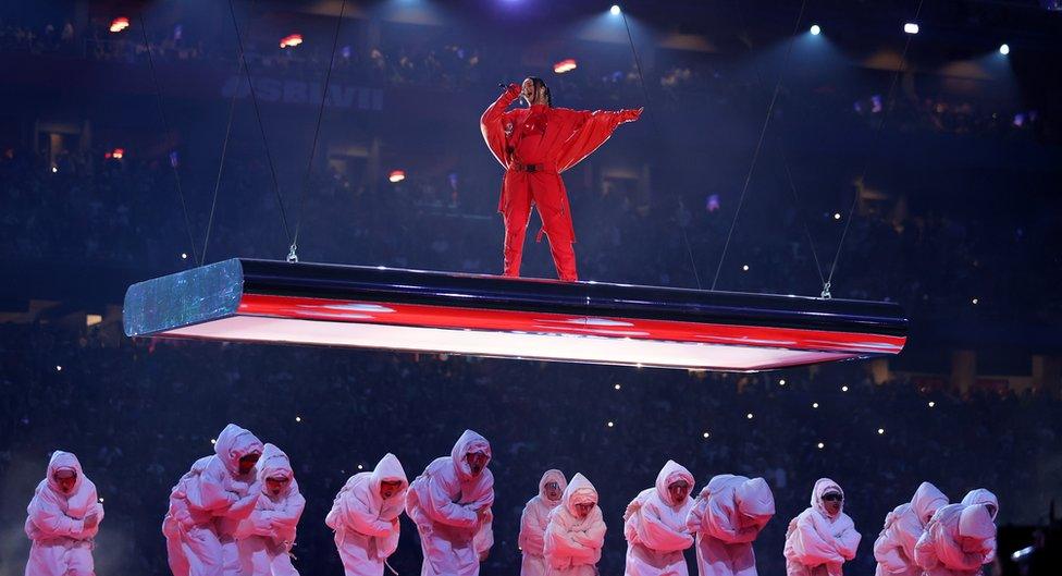 Rihanna performs at the Super Bowl half-time show