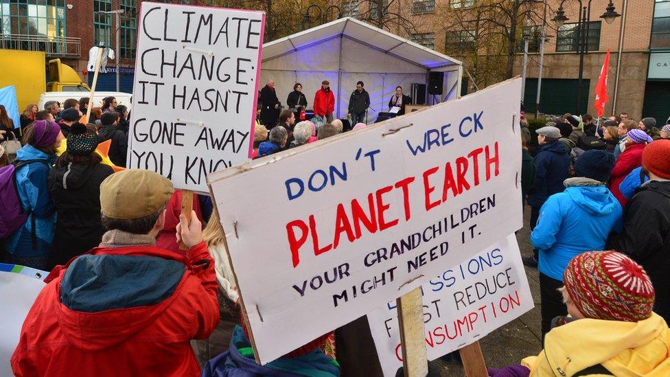 Demonstrators at the climate change rally in Belfast