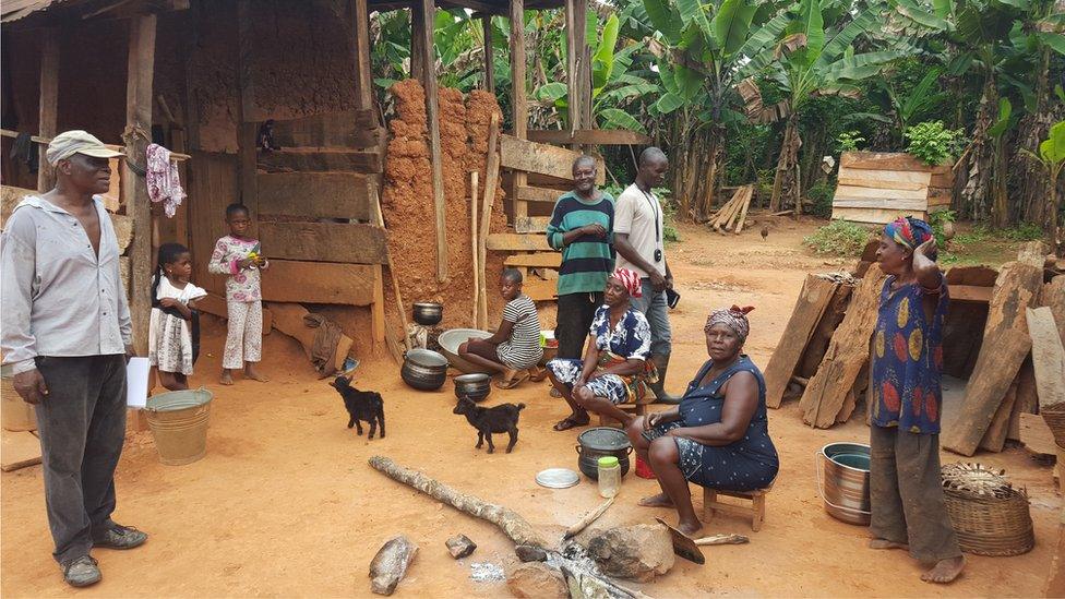 Family in farmyard