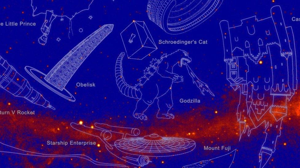 Constellations such as Godzilla and the coliseum outlined by NASA using gamma rays.