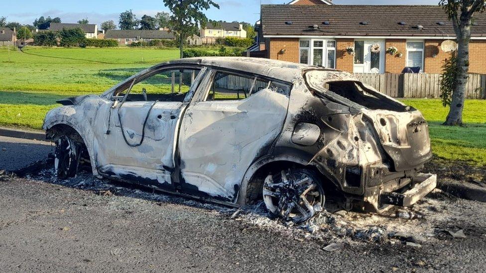 burned car in Galliagh in Derry