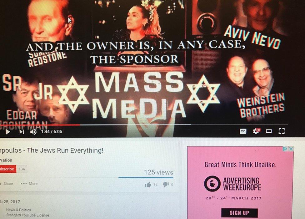 Advertising appearing on an anti-Semitic video.