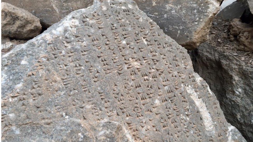 Image of cuneiform writing on stone in Nimrod