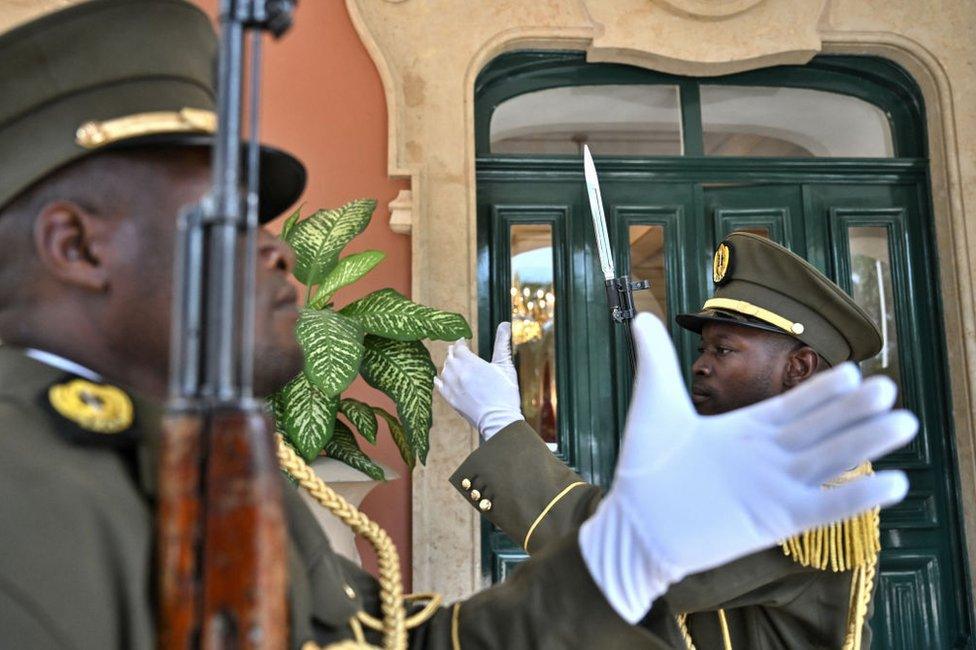 The changing of the guard takes place during a meeting between Angolan President Joao Lourenco and US Secretary of State Antony Blinken at the Presidential Palace in Luanda.