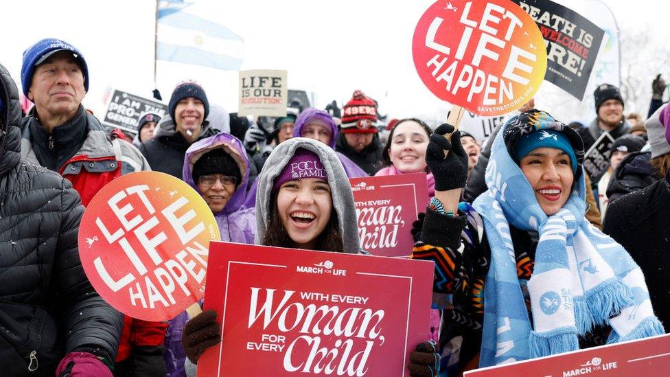 People attend the annual March for Life rally on the National Mall on January 19, 2024 in Washington, DC