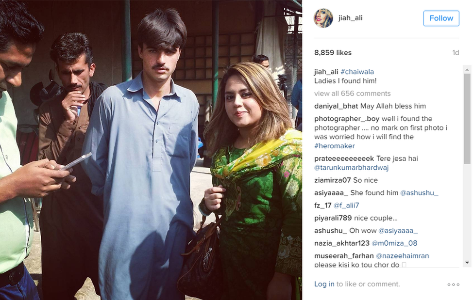 Photographer Javeria "Jiah" Ali pictured with chai wala-turned model Arshad Khan on her Instagram