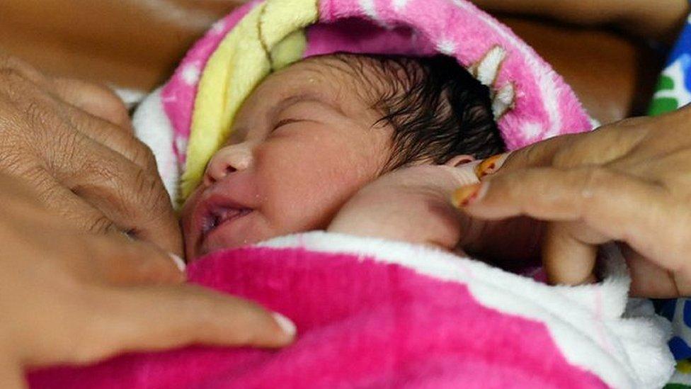 A newborn baby at a hospital in Indonesia, 6 October 2018