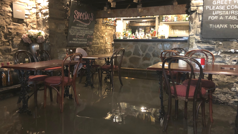 Flash flooding in Little Italy restaurant, Aberystwyth