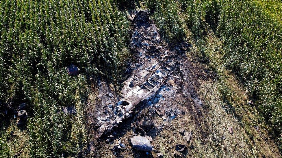 The crashed plane in northern Greece