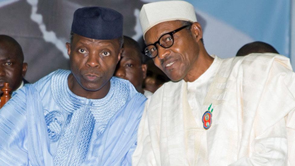 Yemi Osinbajo and Muhammadu Buhari (R)