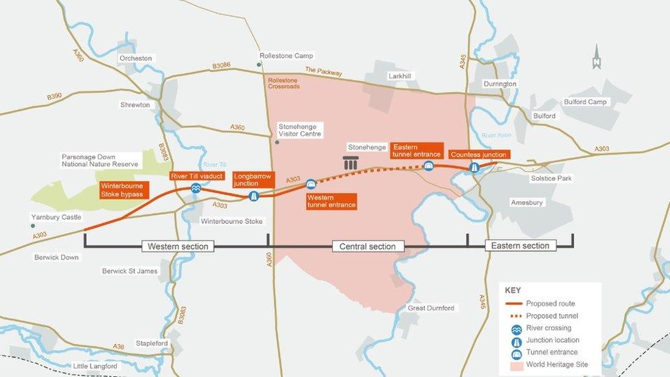 Map of proposed Stonehenge tunnel