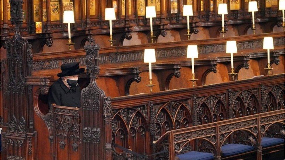 The Queen takes her seat for the funeral of the Duke of Edinburgh