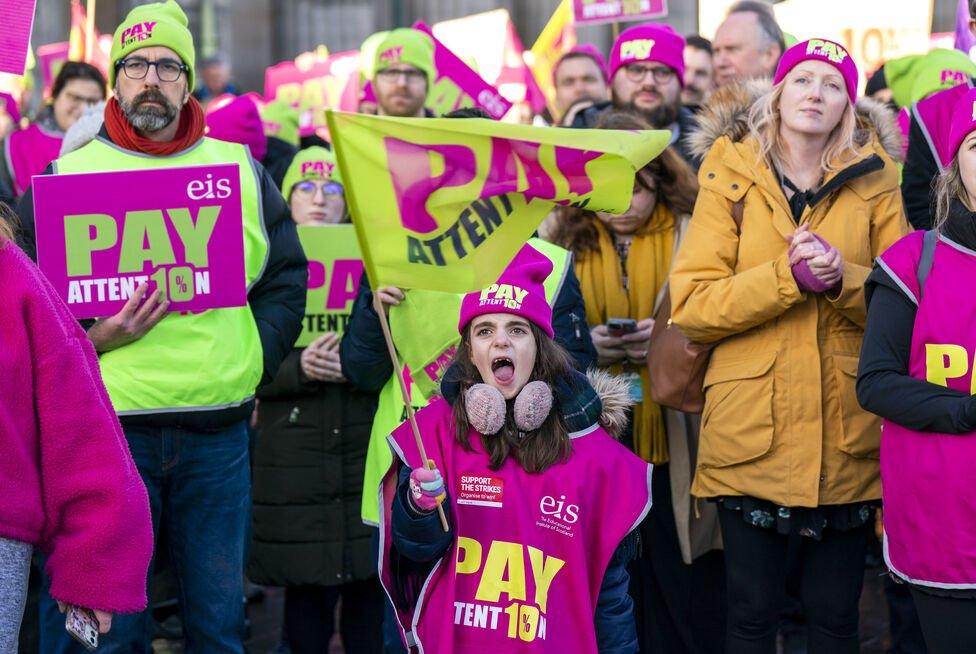 teacher on strike at the Mound in Edinburgh