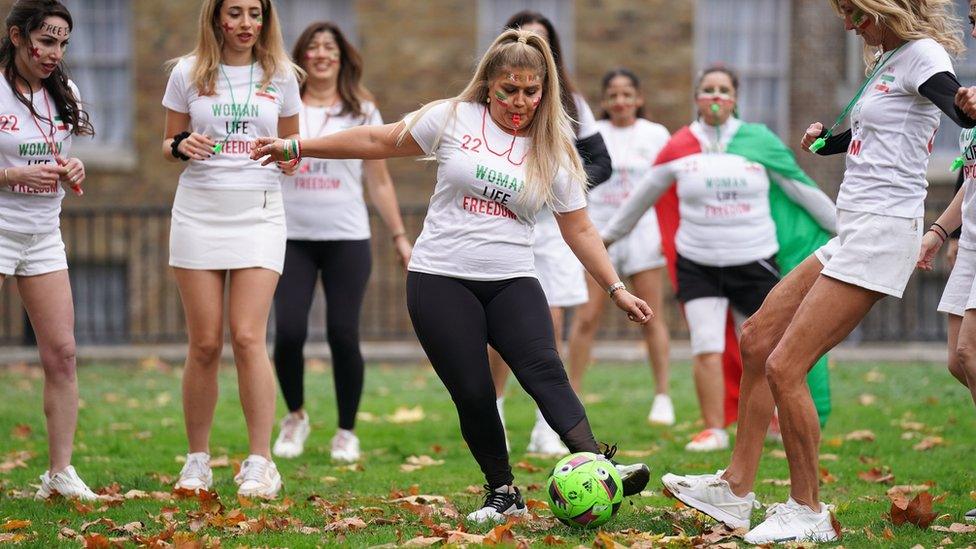 Iranian women protesting World Cup