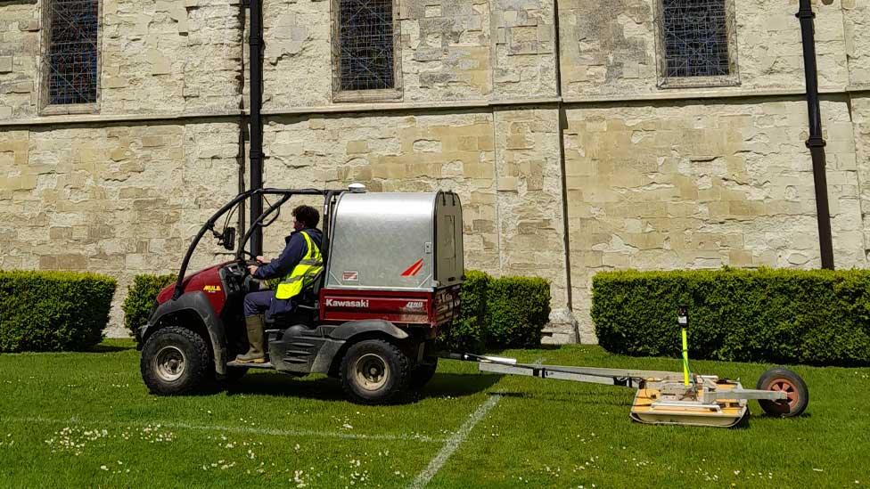 Geophys survey taking place at the priory church, Dunstable