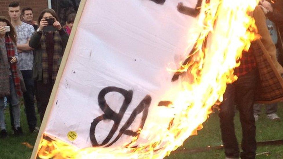 Kellingley march banner burning