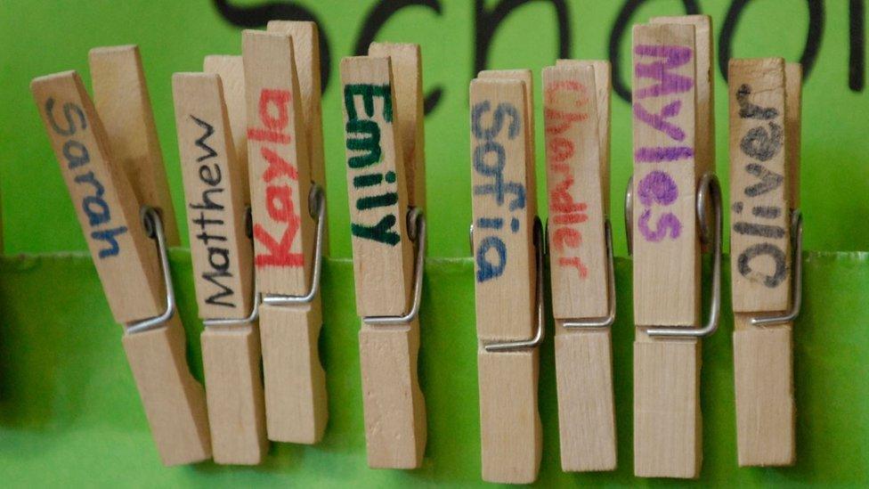 Pegs with children's names on them