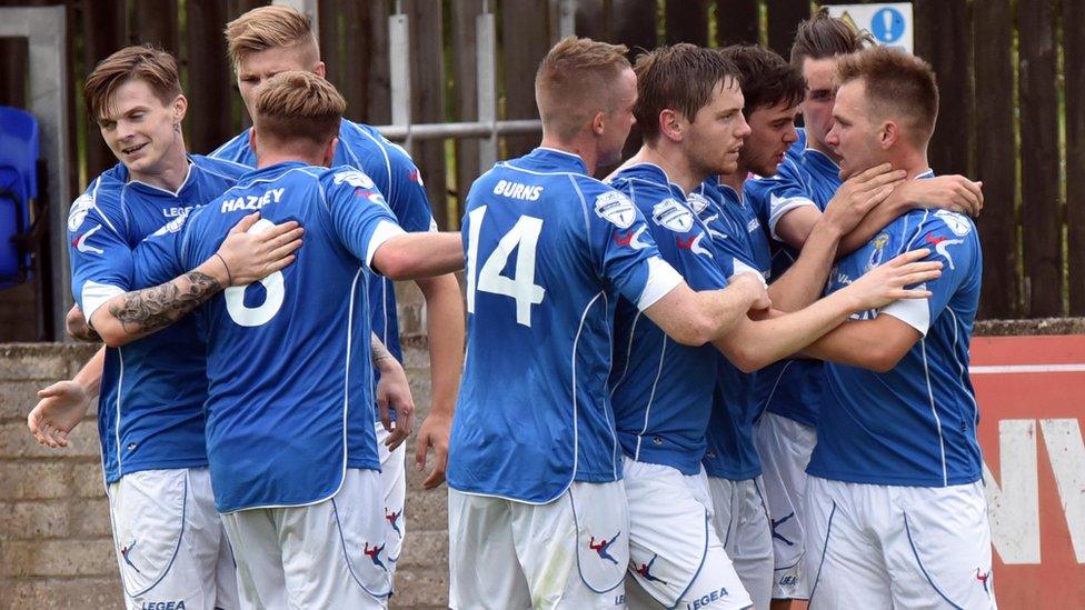 Dungannon Swifts celebrated a 2-0 win over Ballymena United at Stangmore Park