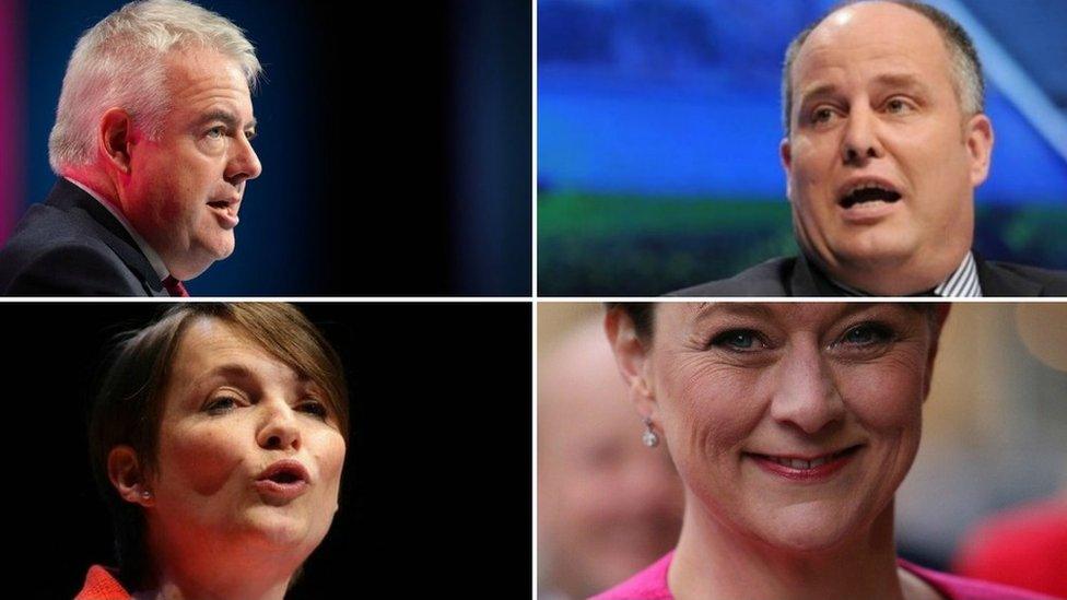 Carwyn Jones, Andrew RT Davies, Leanne Wood, Kirsty Williams (from top left clockwise)