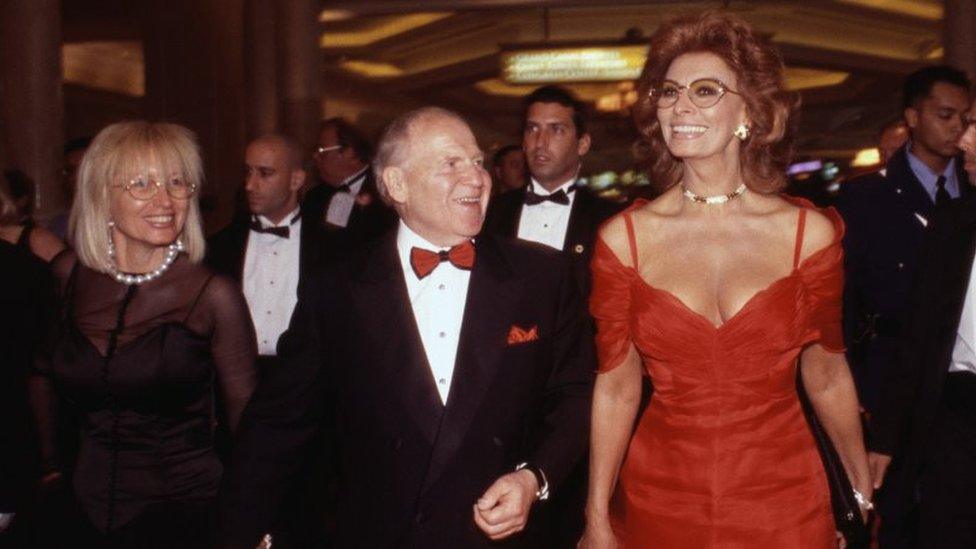 Sheldon G Adelson, and Sophia Loren in May 1999 at the opening of The Venetian in Las Vegas