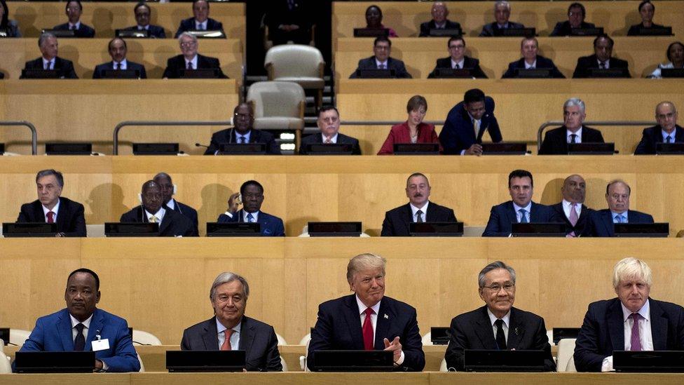 President Trump, with UN Secretary General António Guterres, at the UN, 18 Sept 2017