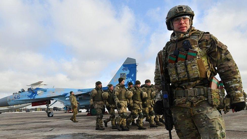 Ukrainian soldiers in Ozerne air base