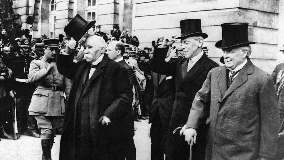 David Lloyd George with Woodrow Wilson and Georges Clemenceau