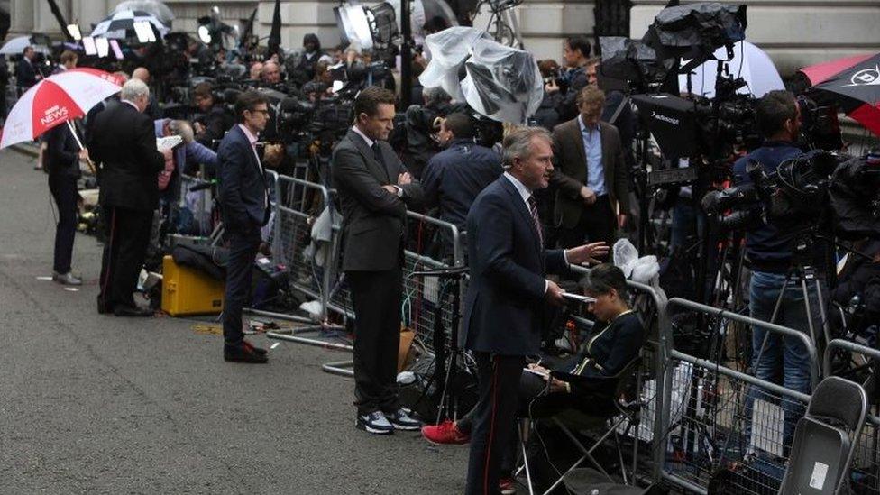 Media gathered in Downing Street