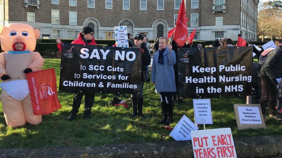 Protest outside county hall in Taunton