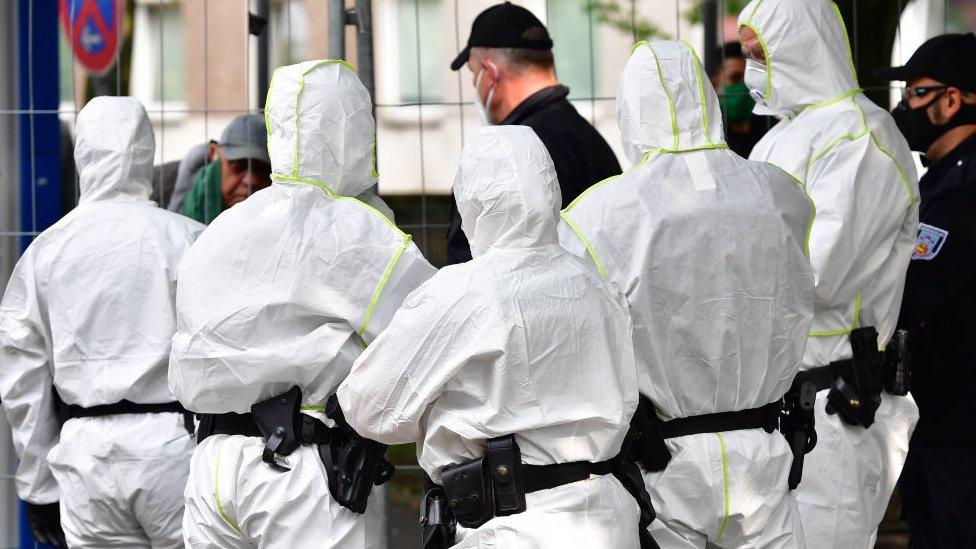 Tower block in Germany where there have been clashes with police trying to enforce a coronavirus quarantine