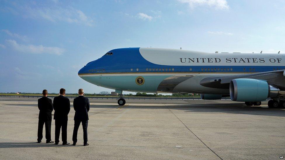 With President Barack Obama aboard, Air Force One departs from John F. Kennedy International Airport in New York, Saturday, July 18, 2015