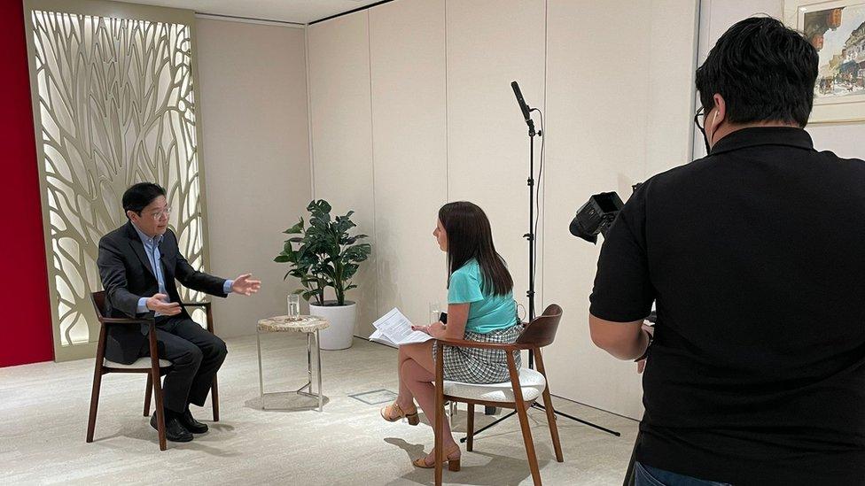 Singapore's Finance Minister Lawrence Wong speaking to the BBC's Katie Silver.