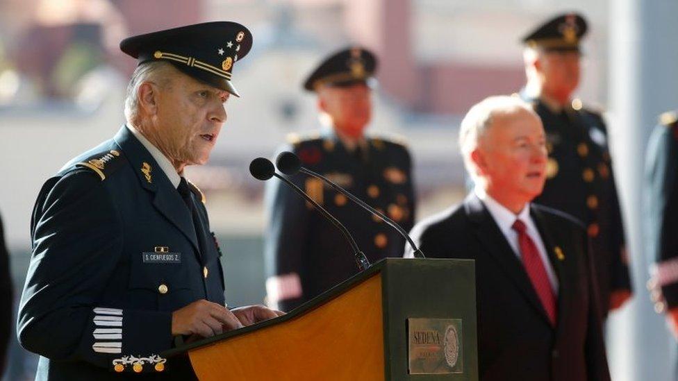 General Salvador Cienfuegos Zepeda speaks during an official reception in Mexico City April 24, 2014