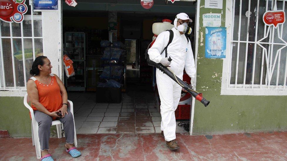 Insecticide to kill mosquitoes sprayed on property in Acacias, Colombia. 4 Feb 2016