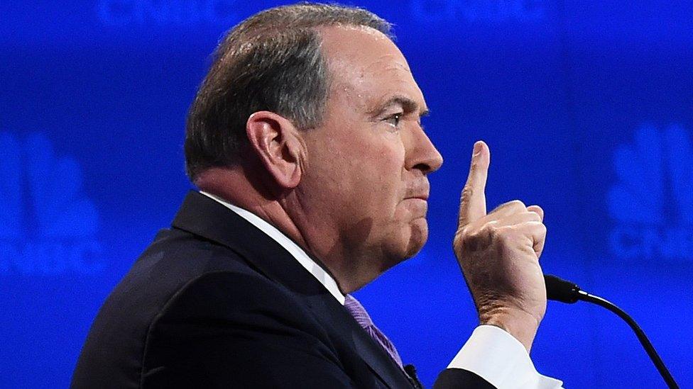 Mike Huckabee makes a point during the Colorado presidential debate.