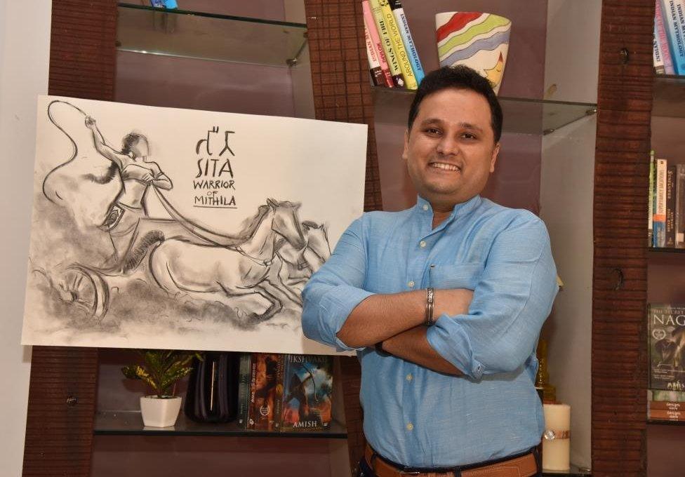 Author Amish Tripathi with a drawing of goddess Sita