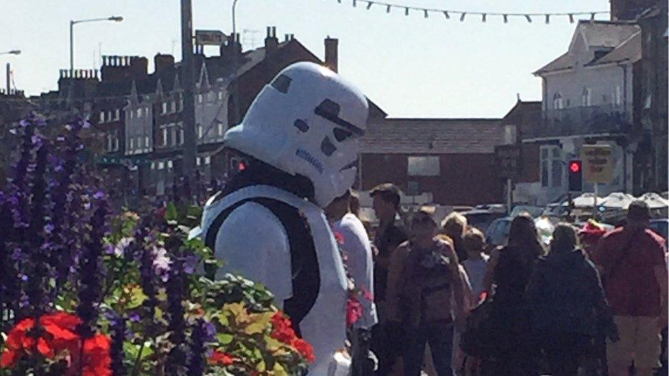 A man dressed as a Star Wars Stromtrooper in Skegness