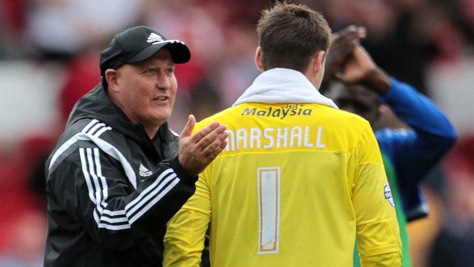 Cardiff boss Russell Slade congratulates David Marshall