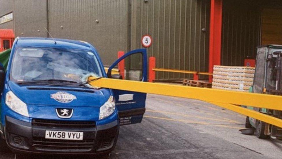 The barrier smashed through the van's windscreen