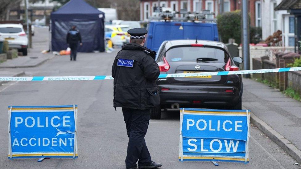 A policeman at the scene