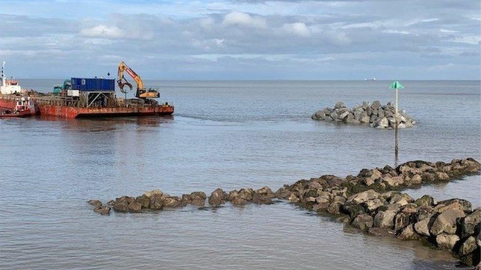 Rock armour arriving at Blue Anchor